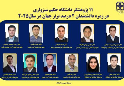 ۱۱ پژوهشگر دانشگاه حکیم سبزواری در جمع دانشمندان پراستناد جهان