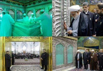 غبارروبی ضریح مطهر رضوی همزمان با سالروز آغاز امامت امام زمان(عج)